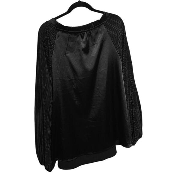 GeeGee Blouse – Size 2XL – Black Shiny Satin with Tie Neckline - Picture 2 of 5